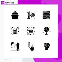 Stock Vector Icon Pack mit 9 Zeilen Zeichen und Symbolen für Cycle Love System Lock ui editierbare Vektordesign-Elemente