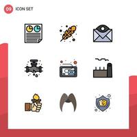 Gruppe von 9 gefüllten flachen Farbzeichen und Symbolen für die Installation von mechanischen Kaltleck-E-Mail-editierbaren Vektordesign-Elementen vektor