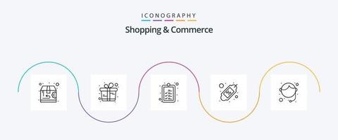 Shopping und Commerce Line 5 Icon Pack inklusive Support. Einkaufen. überprüfen. Rabatt. Coupon vektor