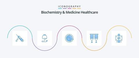 Biochemie und Medizin Healthcare Blue 5 Icon Pack inklusive Röntgen. Spritze. spas. medizinisch. Blut vektor