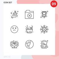 9 kreative Symbole moderne Zeichen und Symbole der Wissenschaft trauriges Kabelgefühl Emoji editierbare Vektordesign-Elemente vektor