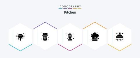 Küche 25 Glyphen-Icon-Pack inklusive Küche. Auszieher. Mixer. Restaurant. kochen vektor