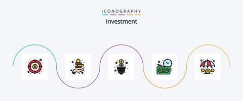 investering linje fylld platt 5 ikon packa Inklusive investering. finansiera. investering. pengar. budget uppskatta vektor