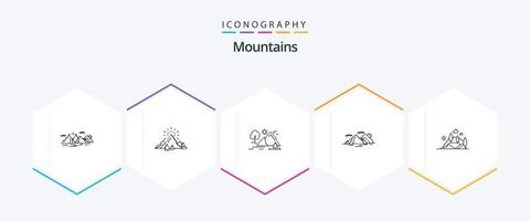 bergen 25 linje ikon packa Inklusive landskap. berg. berg. Sol. natur vektor