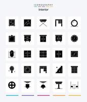 kreativ interiör 25 glyf fast svart ikon packa sådan som kontor. möbel. Foto. skrivbord. sittplats vektor
