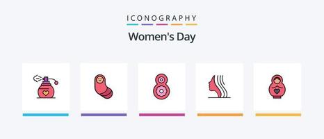 Womens Day Line füllte 5 Icon Pack inklusive Gerechtigkeit. Gleichgewicht. Glücklich. Welt. Off-Shore. kreatives Symboldesign vektor