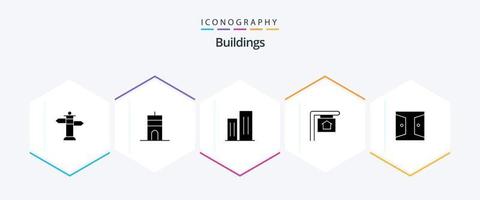 byggnader 25 glyf ikon packa Inklusive Port. byggnader. byggnader. tecken. för försäljning vektor