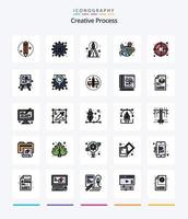 kreativer kreativer Prozess 25 Zeilen gefülltes Icon Pack wie Idee. Verfahren. Globus. kreativ. Verfahren vektor