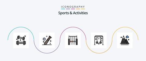 sporter och aktiviteter linje fylld platt 5 ikon packa Inklusive sport. barn. Gym. ringar. hängande vektor