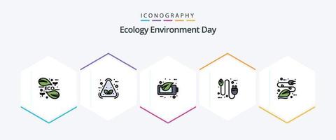 ekologi 25 fylld linje ikon packa Inklusive plugg. eko. återvinna. begrepp. batteri vektor