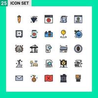25 universell fylld linje platt färger uppsättning för webb och mobil tillämpningar låsa internet app browser mjölk redigerbar vektor design element