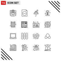 16 universelle Gliederungszeichen Symbole des Designs Bleistift Camping Innovation Kreativität editierbare Vektordesign-Elemente vektor