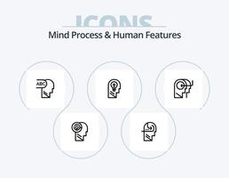 Mind Process und Human Features Line Icon Pack 5 Icon Design. Gefühle. Daten. Empathie. Nachricht. sperren vektor