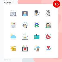 flacher farbsatz der mobilen schnittstelle mit 16 piktogrammen von papierdateizeichnungsdatenforschung editierbares paket kreativer vektordesignelemente vektor