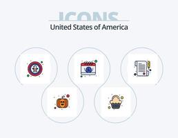 USA-Linie gefüllt Icon Pack 5 Icon Design. Gebäude. Limonade. amerikanisch. trinken. Flasche vektor
