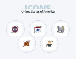 USA linje fylld ikon packa 5 ikon design. byggnad. soda. amerikansk. dryck. flaska vektor