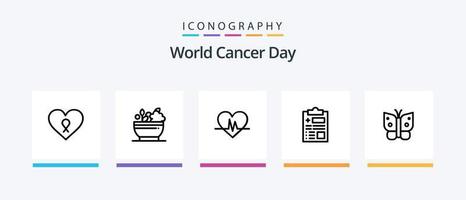 World Cancer Day Line 5 Icon Pack inklusive Patient. Liebe. Spritze. Herz. Krebs. kreatives Symboldesign vektor