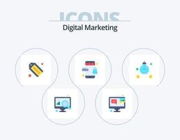 digitales Marketing flaches Icon Pack 5 Icon Design. Idee. Tasche. Marke. speichern. online vektor