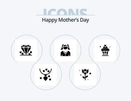 Lycklig mödrar dag glyf ikon packa 5 ikon design. kvinna. kvinna . reste sig. mamma vektor