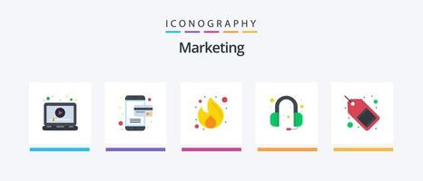 Marketing Flat 5 Icon Pack inklusive Handel. Unterstützung. Geschäft. Kopfhörer. seo. kreatives Symboldesign vektor