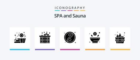 Sauna Glyph 5 Icon Pack inklusive . Yin. Spa. Badehaus. kreatives Symboldesign vektor