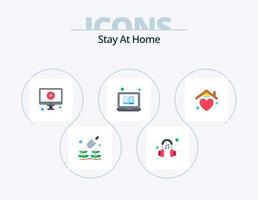 bleib zu hause flach icon pack 5 icon design. Haus. Herz. online. Online-Bibliothek. Laptop vektor