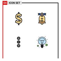 Filledline flache Farbpackung mit 4 universellen Symbolen der Währung ui ball usa Elektrizität editierbare Vektordesign-Elemente vektor