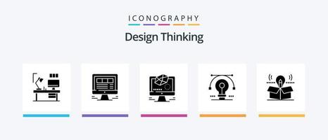 design tänkande glyf 5 ikon packa Inklusive vektor. aning. internet. Glödlampa. modellering. kreativ ikoner design vektor