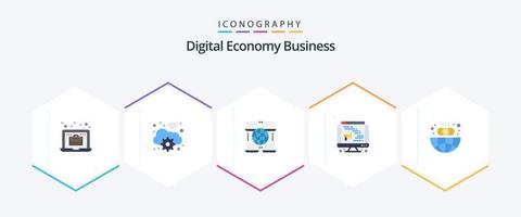 Digital Economy Business 25 Flat Icon Pack inklusive Globus. Finanzen. Internet. Geschäft. Lautsprecher vektor