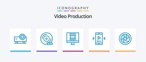 Videoproduktion Blue 5 Icon Pack inklusive Videoplayer. Kino Leinwand. Peripheriegerät. Film. Fotorahmen-Design. kreatives Symboldesign vektor