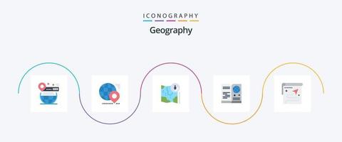 Geographie Flat 5 Icon Pack inklusive Visum. Reisepass. Stift. Standort. GPS vektor