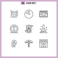 Stock Vector Icon Pack mit 9 Zeilenzeichen und Symbolen für den Benutzerkontakt Wissenschaft Markenschutz editierbare Vektordesign-Elemente