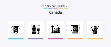 Canada Glyph 5 Icon Pack inklusive Baumstumpf. einladen. Kanada. Umschlag. Blatt. kreatives Symboldesign vektor