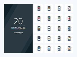 20 mit Zeilen gefüllte Symbole für mobile Apps zur Präsentation vektor