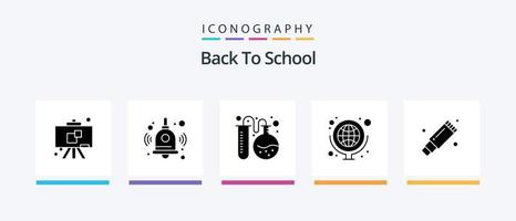 Back to School Glyph 5 Icon Pack inklusive Schreibwaren. Entferner. zurück zur Schule. entfernen. Karte. kreatives Symboldesign vektor