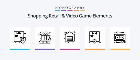shoping detaljhandeln och video spel element linje 5 ikon packa Inklusive . diskett. kompass. diskett. sporter. kreativ ikoner design vektor