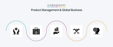 Produktmanagement und Global Business Glyph 5 Icon Pack inklusive Finanzen. Öffnung. die Architektur. modern. Geschäft vektor