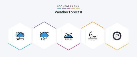 Wetter 25 gefüllte Linien Icon Pack inklusive Temperatur. Grad. Wolke. Klima. Mond vektor