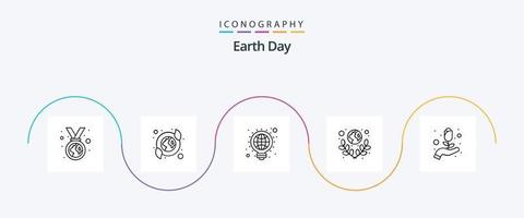 Earth Day Line 5 Icon Pack inklusive Welt. Planet. Birne. Grün. Netz vektor