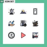 Aktienvektor-Icon-Pack mit 9 Zeilenzeichen und Symbolen für Bowling-Seifentelefon-Hand iphone editierbare Vektordesign-Elemente vektor