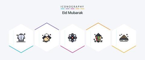 eid mubarak 25 fylld linje ikon packa Inklusive eid. lampa. muslim. lykta. dekoration vektor