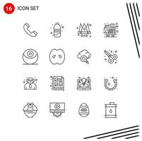 Aktienvektor-Icon-Pack mit 16 Zeilenzeichen und Symbolen für den Tod Einkaufen Krone Lebensmittel Warenkorb editierbare Vektordesign-Elemente vektor