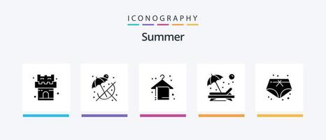 Summer Glyph 5 Icon Pack inklusive Urlaub. kurze Hose. Urlaub. Sonnenbaden. Person. kreatives Symboldesign vektor