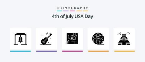 USA Glyph 5 Icon Pack inklusive Wahrzeichen. amerikanisch. amerikanisch. Video. Filme. kreatives Symboldesign vektor