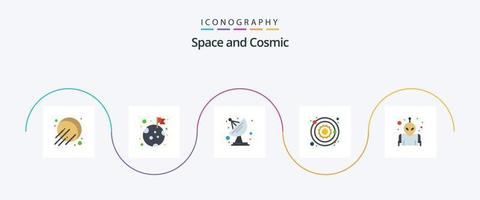 Space Flat 5 Icon Pack inklusive . Planet. Kommunikation. Außerirdischer. Stern vektor