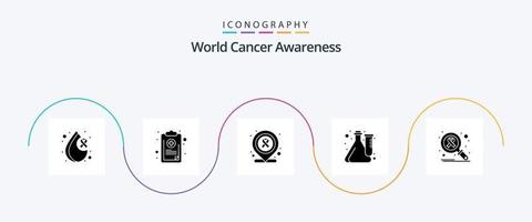 World Cancer Awareness Glyph 5 Icon Pack inklusive Infizieren. Labor. Symptom. Experiment. Würfel vektor