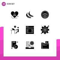 Aktienvektor-Icon-Pack mit 9 Zeilenzeichen und Symbolen für Designmitarbeiter bangladeschische Person Job editierbare Vektordesign-Elemente vektor