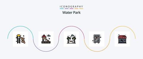 Wasserparklinie gefülltes flaches 5-Icon-Paket einschließlich. Park. Park. Imbiss-Stand. Park vektor