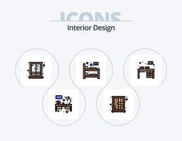 interiör design linje fylld ikon packa 5 ikon design. utbildning. arbetsplats. hushåll. tabell. skrivbord vektor