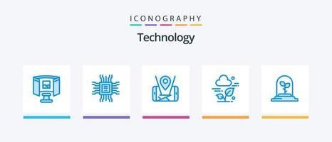 Technologie blau 5 Icon Pack inklusive Blatt. Technologie. Karte. Blatt. Anlage. kreatives Symboldesign vektor